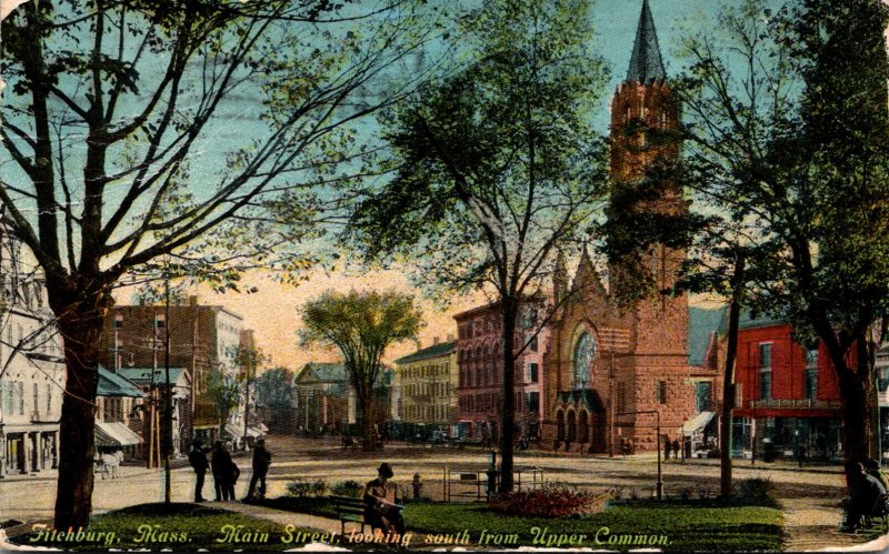 Massachusetts Fitchburg Main Street Looking South From Upper Common 1911