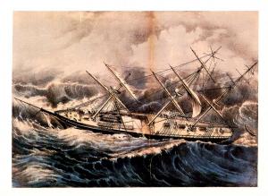 Currier & Ives (Repro) - Clipper Ship in a Hurricane -  Size: 6.625 X 4.625