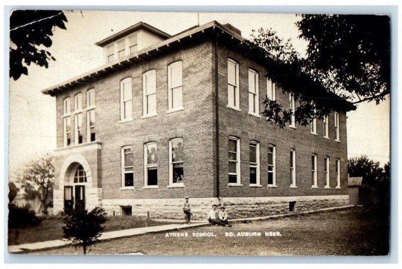 1911 Athens School Building View South Auburn Nebraska NE RPPC Photo Postcard