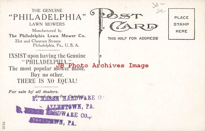 Advertising Postcard, Philadelphia Push Lawn Mower