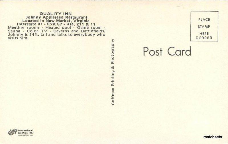 1960s Coffman Quality Inn Johnny Appleseed Restaurant New Market Virginia 9297