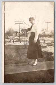 RPPC Ashton Illinois Lovely Woman White Leather Boots Laurens IA Postcard Z28