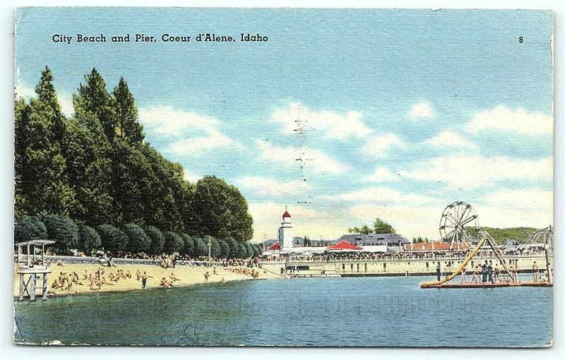 Postcard ID Coeur D'Alene City Beach & Pier Amusement Park  A16