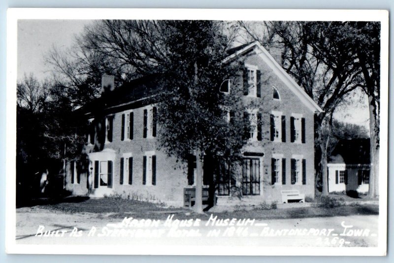 Bentonsport Iowa IA Postcard RPPC Photo Mason House Museum Steamboat Hotel 1965