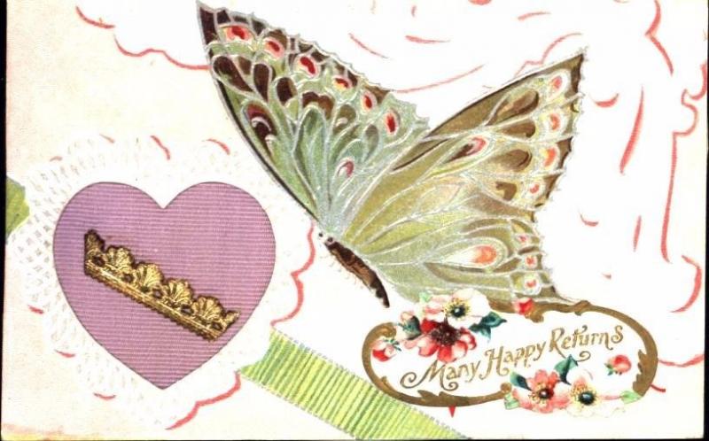 BEAUTIFUL BUTTERFLY & FLOWERS~MIX MATERIALS GREETING-ART MFG~AMELIA OH POSTCARD