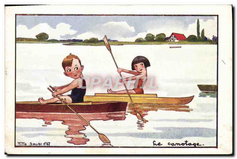 VINTAGE POSTCARD canoeingÂ 