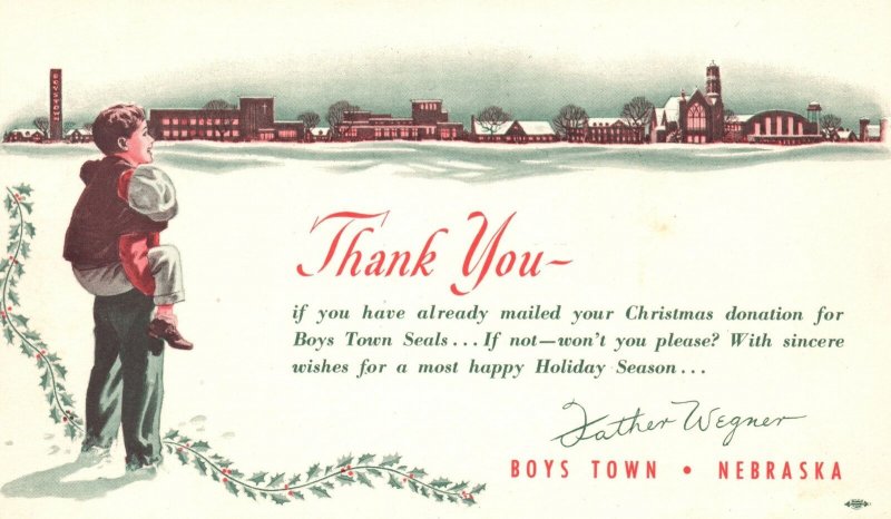 Vintage Postcard Father Flanagan's Boys Town Nebraska Merry Christmas Greetings 