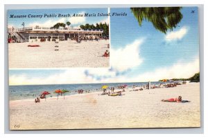 Vintage 1940s Postcard Manatee County Public Beach Anna Maria Island Florida