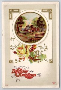 Birthday Greetings Gilt Cottage To Davidson Family Long Pine NE Postcard A34