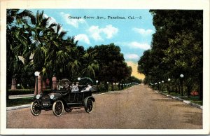 Vtg 1920s Orange Grove Avenue Trees Old Car Pasadena California CA Postcard