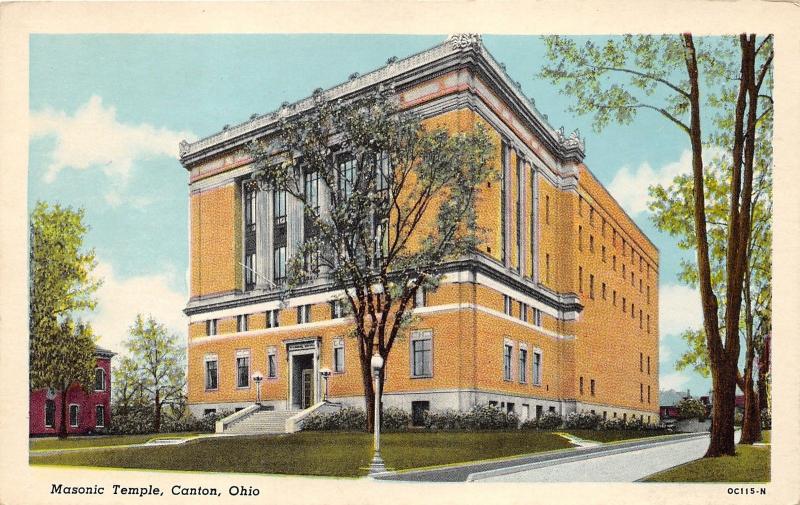 Canton Ohio~Masonic Temple~Buildings in Background~Young Tree in Yard~1950s Pc