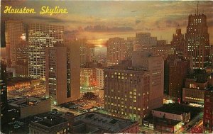 Texas Houston Night Neon 1950s Skyscrapers American Dexter Postcard 21-12951