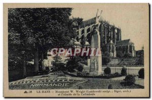 Old Postcard Le Mans Monument and Wright & # 39abside the cathedral Army