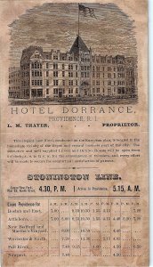 1880 Engraved Hotel Dorrance Folding Menu Stonington Railroad Line Schedule B &J