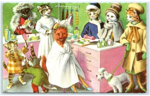 MAINZER DRESSED CATS Kittens Anthropomorphic BEAUTY SALON #4930 Belgium Postcard