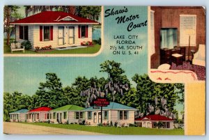 Lake City Florida FL Postcard Shaw's Motor Court Multiview c1940 Vintage Antique