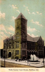 Bluffton, Indiana - Fountain in front of the Wells County Court House - c1908