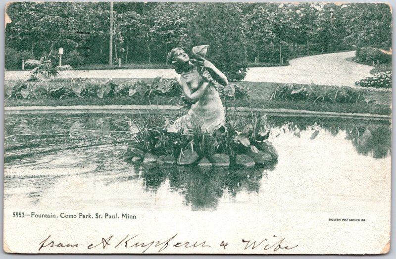 1907 Fountain Como Park Saint Paul Minnesota MN Lake Statue Posted Postcard