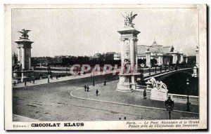 Old Postcard Chocolat Klaus Paris Pont Alexandre III the Great