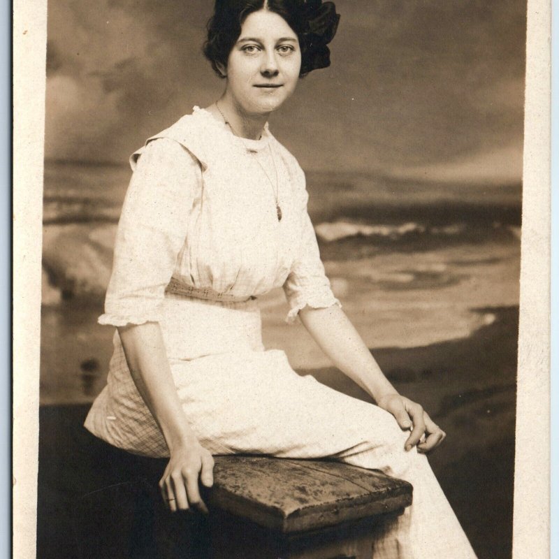 c1900s Atlantic City, NJ Cute Young Lady Girl RPPC Real Photo Postcard ID'd A122