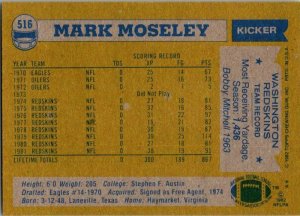 1982 Topps Football Card Mark Moseley Washington Redskins sk8969