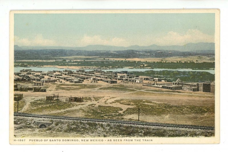 NM - Santo Domingo Pueblo. Village View from Train, Rio Grande River