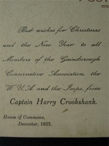 Christmas Greetings to GAINSBOROUGH CONSERVATIVE ASSOCIATION c1932 RP Postcard