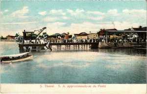 PC CPA ANGOLA, S. THOMÉ, S.A. APPROXIMANDO SE DA PONTÉ, POSTCARD (b20853)