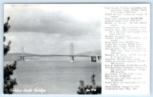 RPPC SAN FRANCISCO, California CA ~  GOLDEN GATE BRIDGE 1952 Zan Photo Postcard