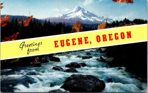 Greetings Eugene Oregon Or Mt Hood Mckenzie River Vintage Unposted Postcard 