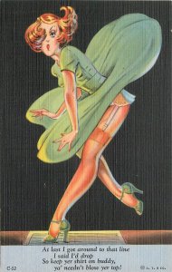 Postcard 1940s Sexy Woman flying skirt Teich Linen 23-11693