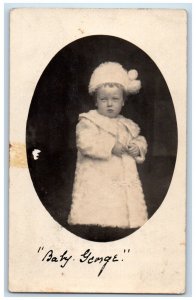 c1910's Child Boy Baby George Winter Coat Hat Fashion RPPC Photo Postcard 