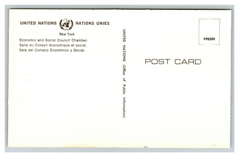 Vintage 1960's Postcard Chamber of United Nations Headquarters New York City