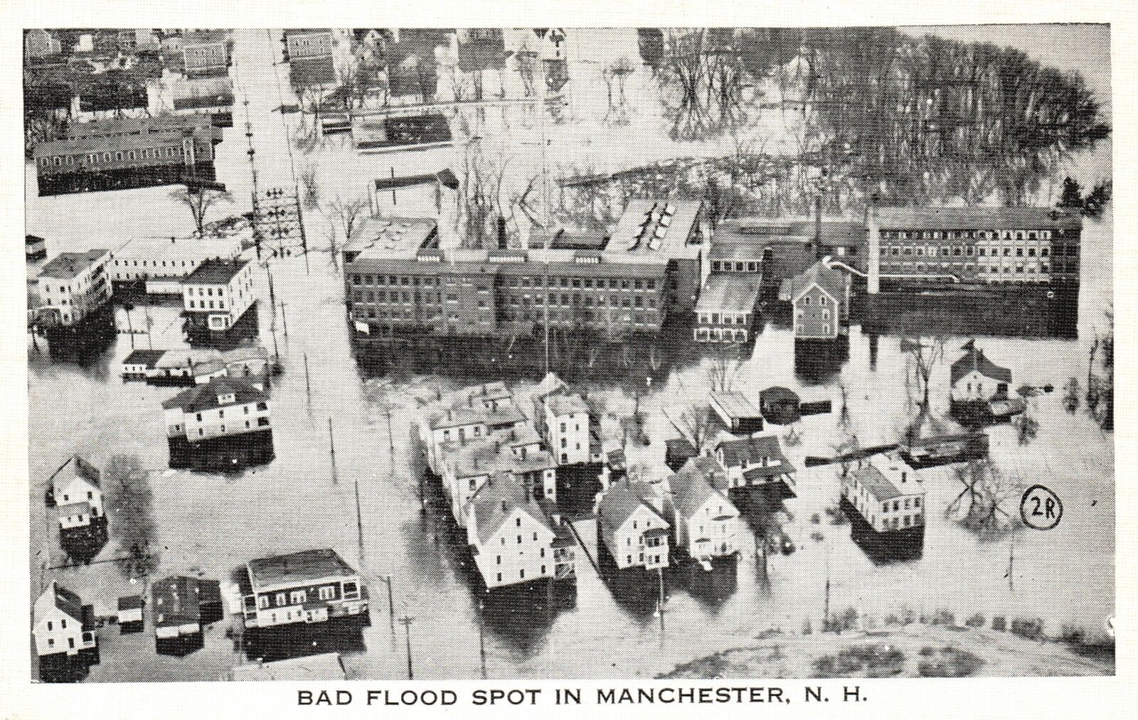 Vintage Postcard 1930's Bad Flood Spotted in Town Manchester New