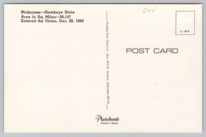 Postcard Iowa IA Map Attractions Cities Landmarks 1950s Chrome View