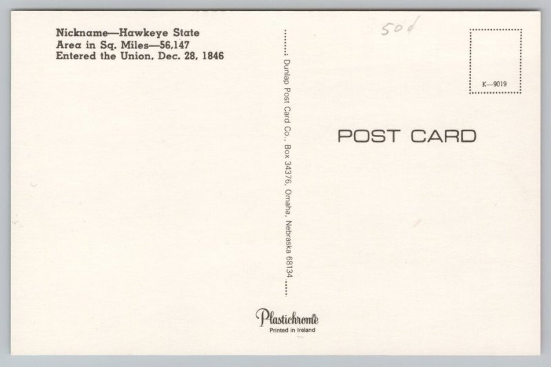 Postcard Iowa IA Map Attractions Cities Landmarks 1950s Chrome View