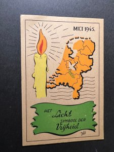 1945 Dutch Netherlands Holland Liberation Postcard Candle Symbol Map