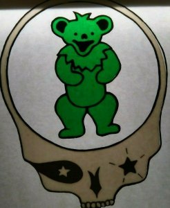 Grateful Dead Car Window Decal 1980s Green Dancing Bear Inside White Skull Head