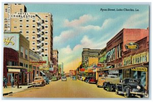 c1940 Ryan Street Exterior Building Classic Cars Lake Charles Louisiana Postcard
