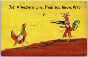 Just a Western Line from You Know L.H. Dude Larsen Rooster & Hen, 1961 Postcard