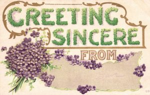 Vintage Postcard 1910s Greetings Sincere From Beautiful Purple Flowers Greetings