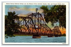 Illinois Central Railroad Bridge Omaha NE Council Bluffs IA UNP WB Postcard O20