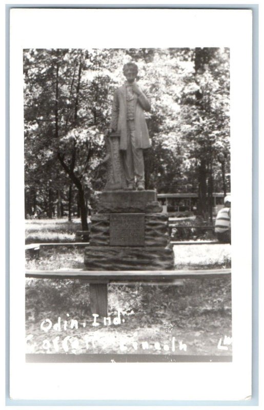 Odin Indiana IN Postcard RPPC Photo Correll's Lincoln Statue c1940's Vintage