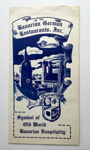 Vintage 70s Bavarian German Restaurants Inc Dinner Menu