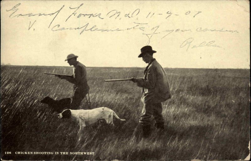 Men Hunting w Hunting Dogs Chicken Shooting c1910 Postcard