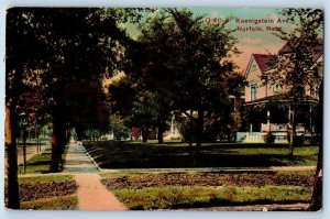 Norfolk Nebraska NE Postcard Koenigstein Avenue Residence Section 1917 Antique