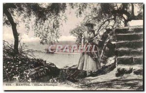 Old Postcard Menton Artistic Folklore Study suit woman