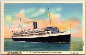 P. & O. Turbine Passenger Steamship Florida Route To and From Cuba Postcard