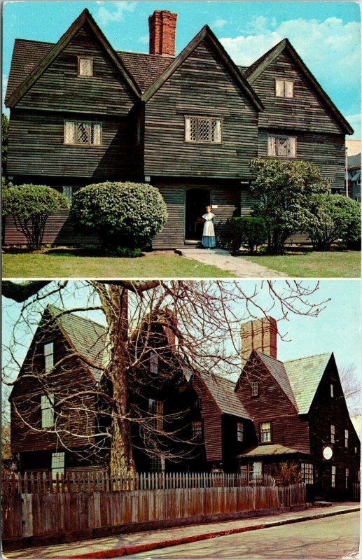 Salem Massachusetts MA Old Witch House Seven Gables Dual VTG Postcard PM WOB