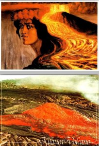 2~4X6 Postcards HI Hawaii GODDESS PELE Herb Kawainui Kane Art & KILAUEA VOLCANO